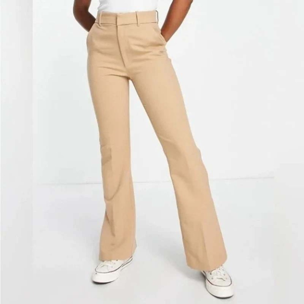 Abercrombie & Fitch Tan High Rise Flare Leg Trousers Slit Hem Womens Size 25/0s